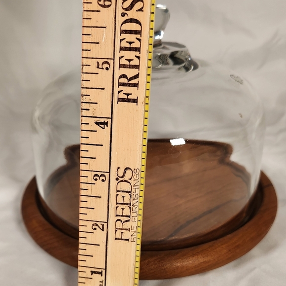Vintage Good Wood Genuine Teakwood Cheese Tray w/ Heavy Glass Dome Cover Dish - Picture 8 of 8
